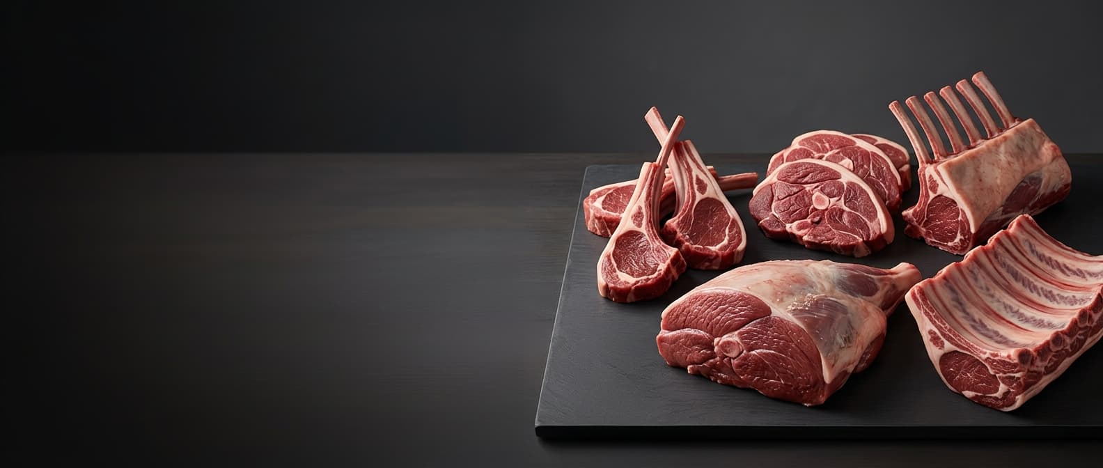 Gourmet mutton chops, racks, and roast on a slate platter