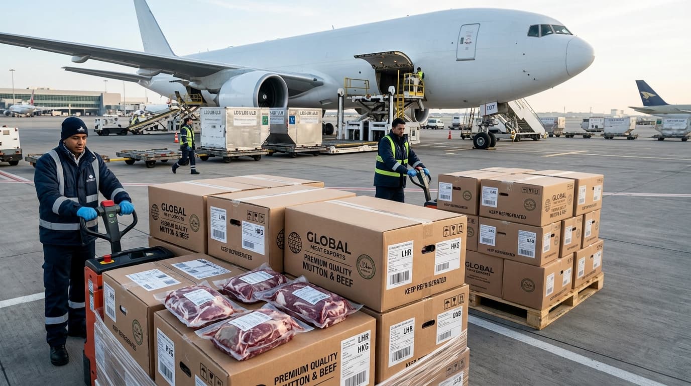 Halal meat pallets being loaded for international air-freight export